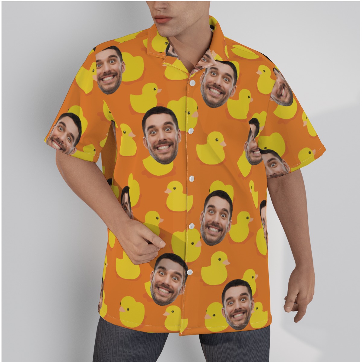 Funny Custom Face Rubber Duck Orange Hawaiian Shirt - variant image 1