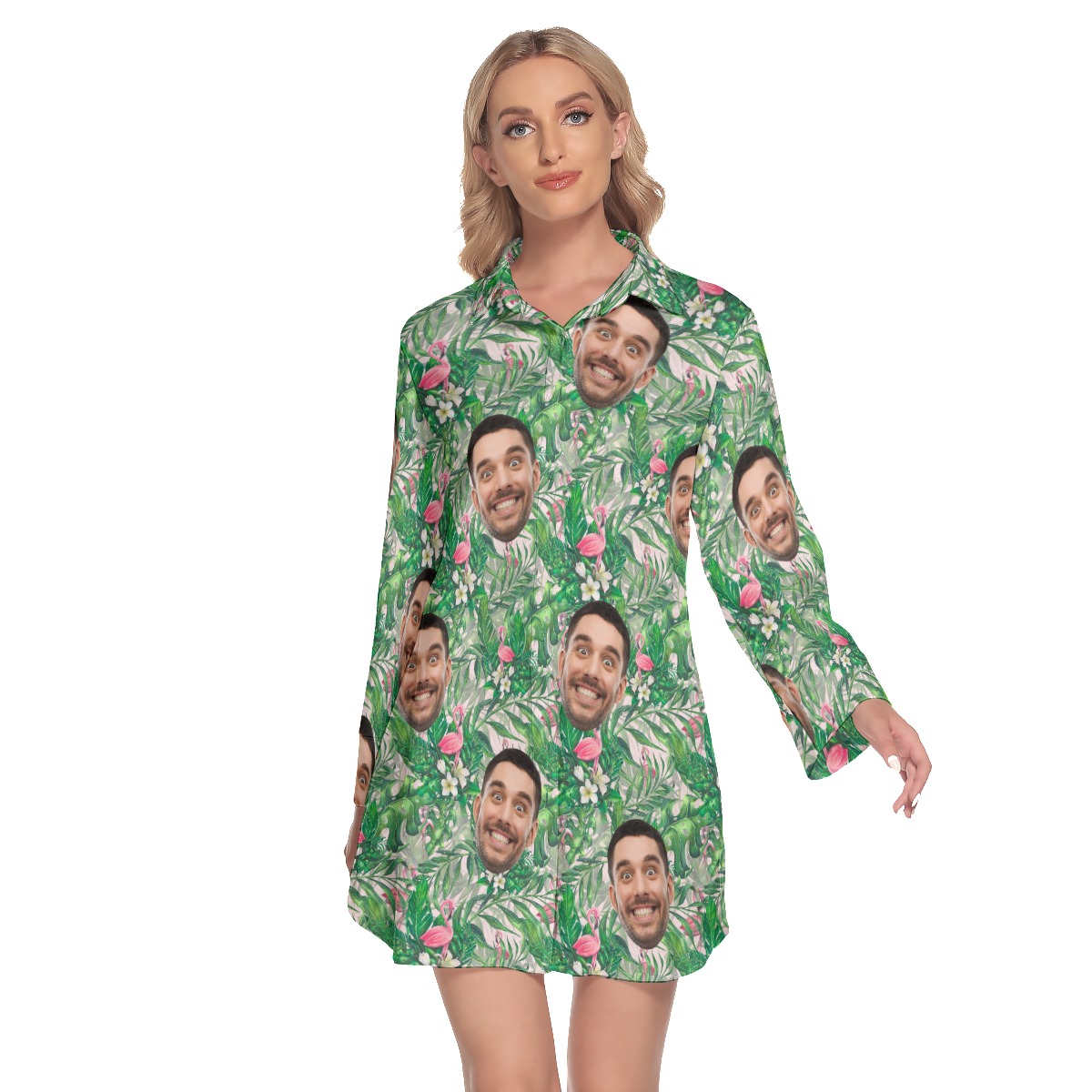 Custom Face Flamingo Hawaiian Dresses For Ladies - variant image 1