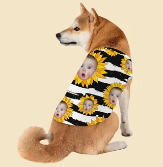 Funny Custom Face Sunflowers Dog's Hawaiian Shirt Matching With Owner