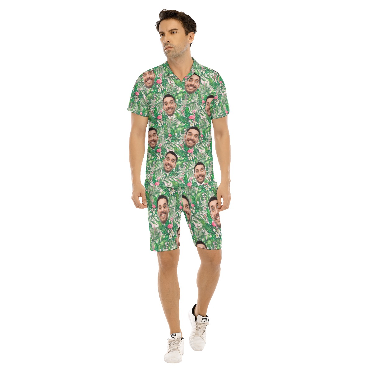 Flamingo Custom Face Hawaiian Outfits Shirt Set For Men - variant image 1