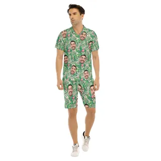 Flamingo Custom Face Hawaiian Outfits Shirt Set For Men