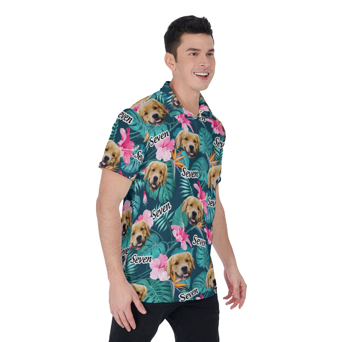 Funny Custom Dog Face And Name Floral Hawaiian Shirt