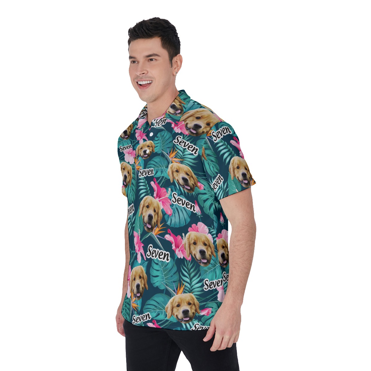 Funny Custom Dog Face And Name Floral Hawaiian Shirt