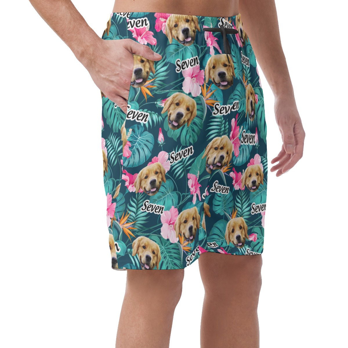Funny Custom Pet Face And Name Hawaiian Summer Shorts For Men