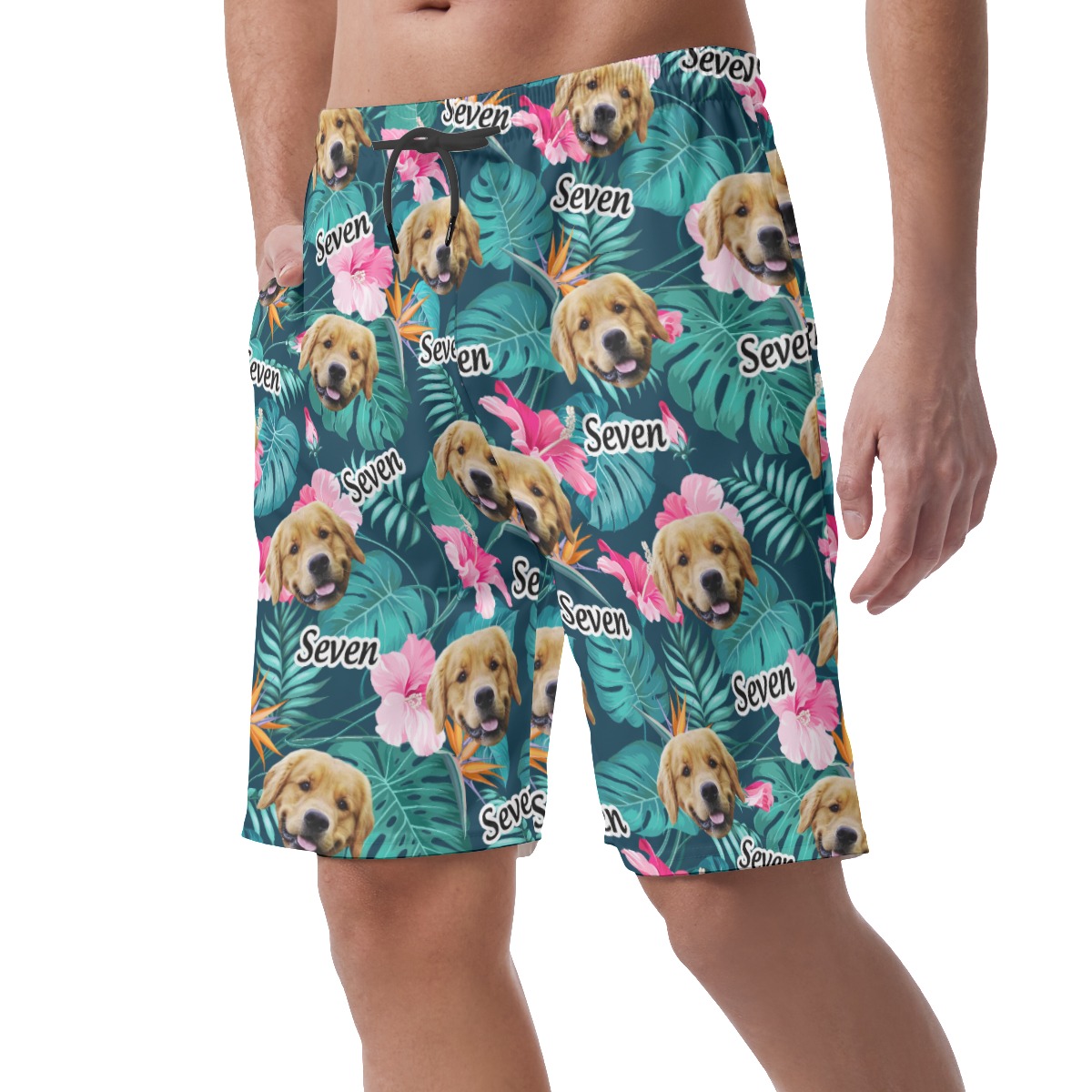 Funny Custom Pet Face And Name Hawaiian Summer Shorts For Men