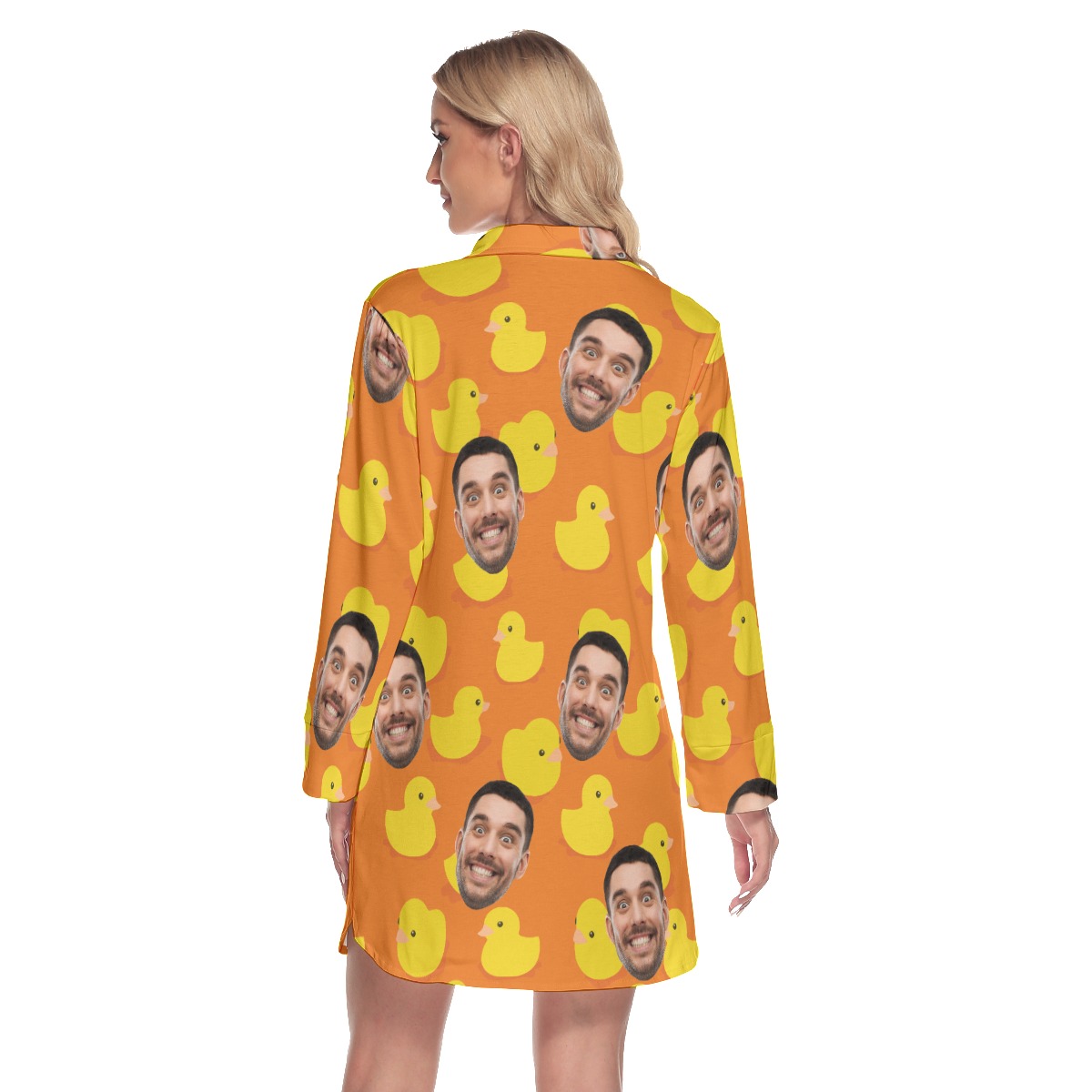 Custom Face Rubber Duck Hawaiian Shirt Dress With Long Sleeve For Women