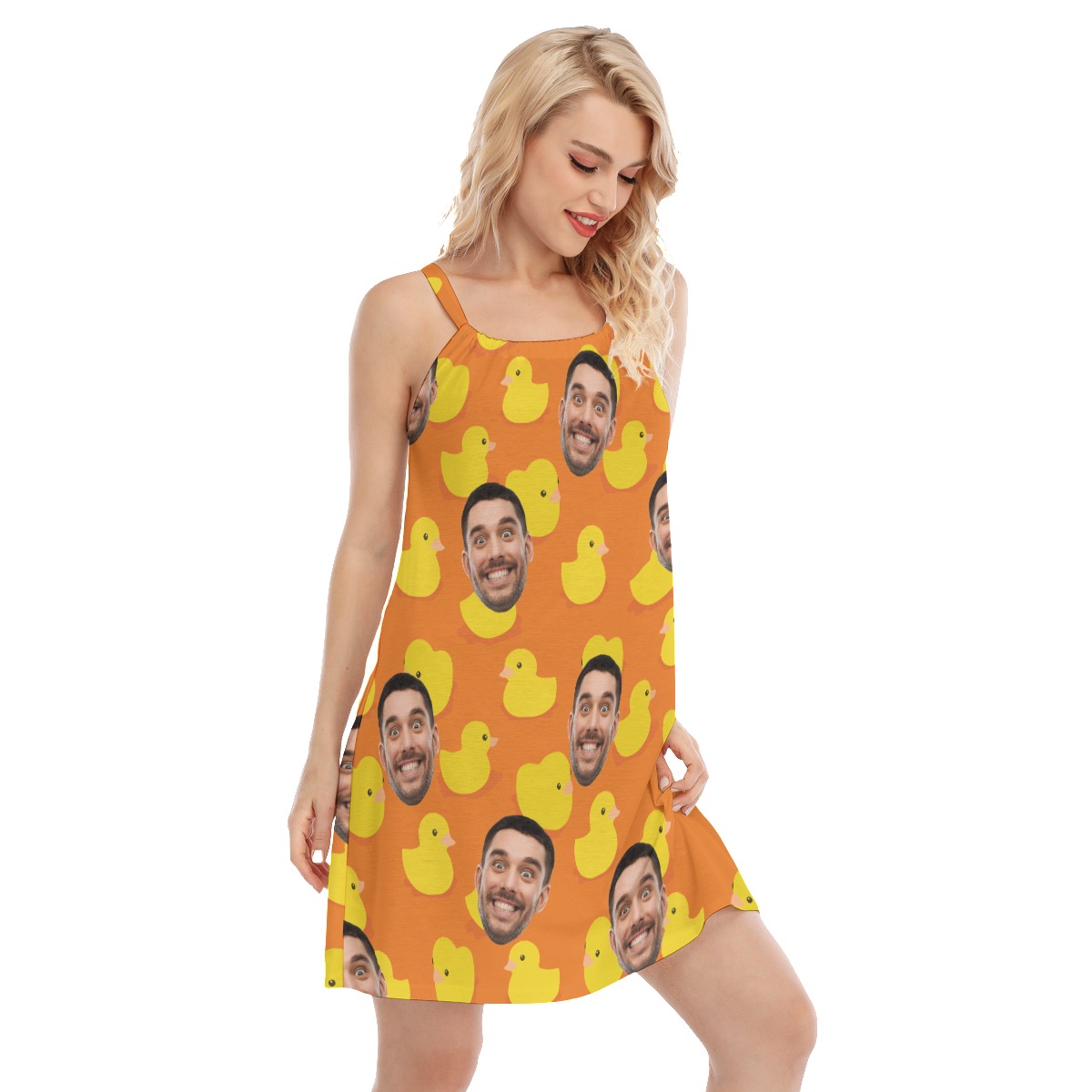 Custom Face Rubber Duck Orange Hawaiian Cami Dress For Women