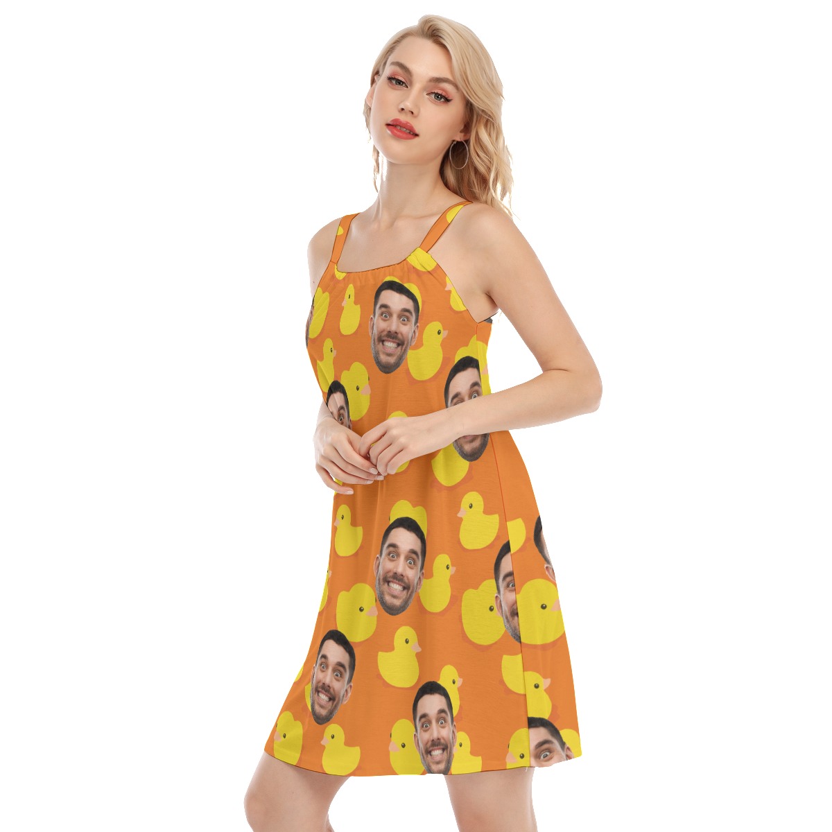Custom Face Rubber Duck Orange Hawaiian Cami Dress For Women