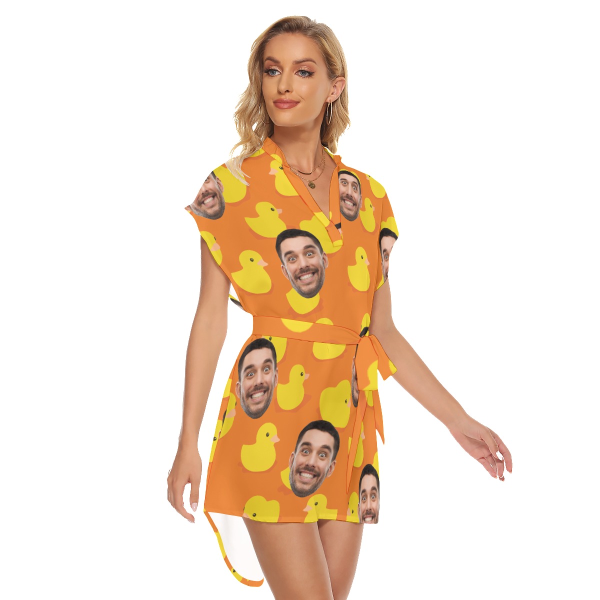 Custom Face Rubber Duck Hawaiian Dress With Belt For Women