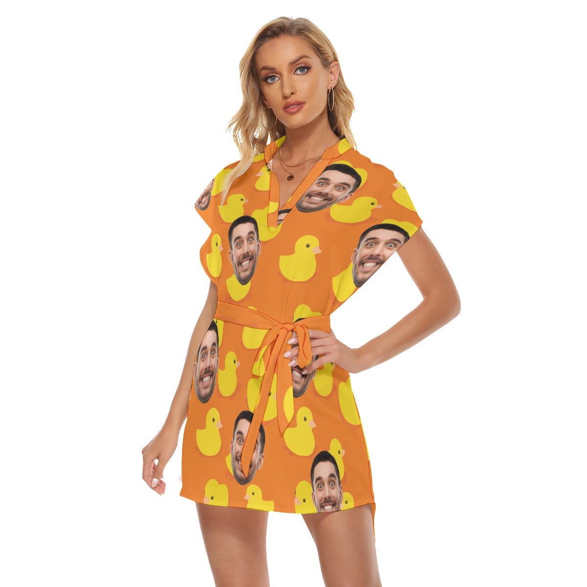Custom Face Rubber Duck Hawaiian Dress With Belt For Women