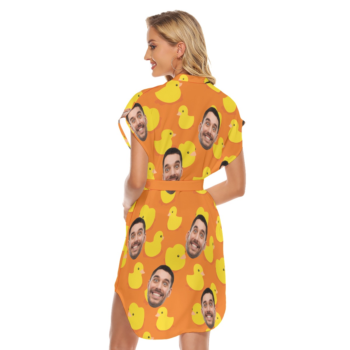 Custom Face Rubber Duck Hawaiian Dress With Belt For Women