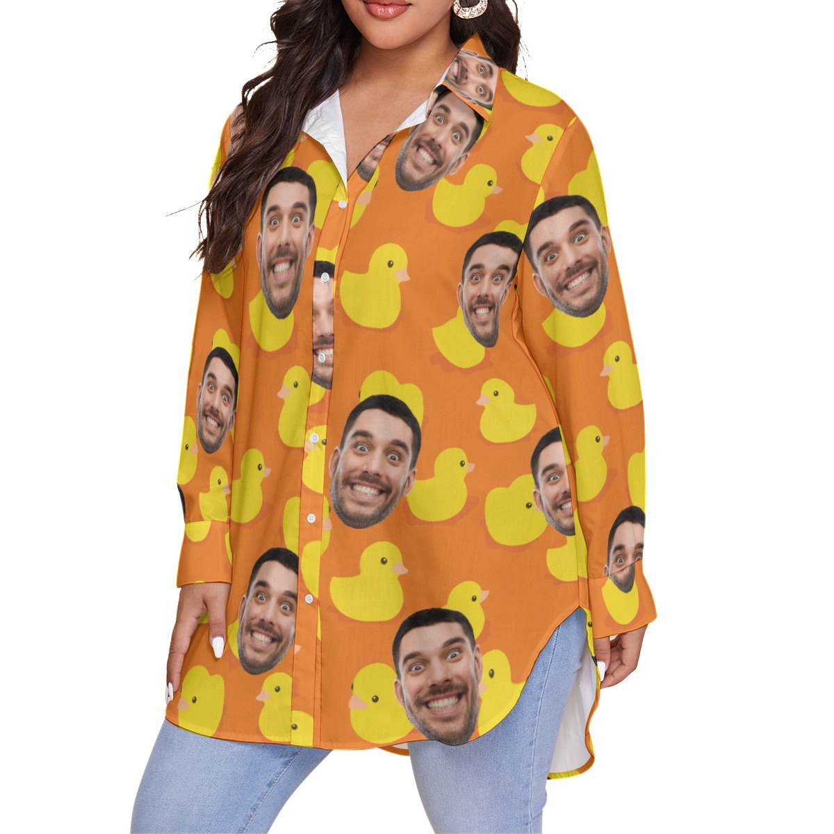 Funny Custom Face Rubber Duck Hawaiian Plus Size Shirt For Women