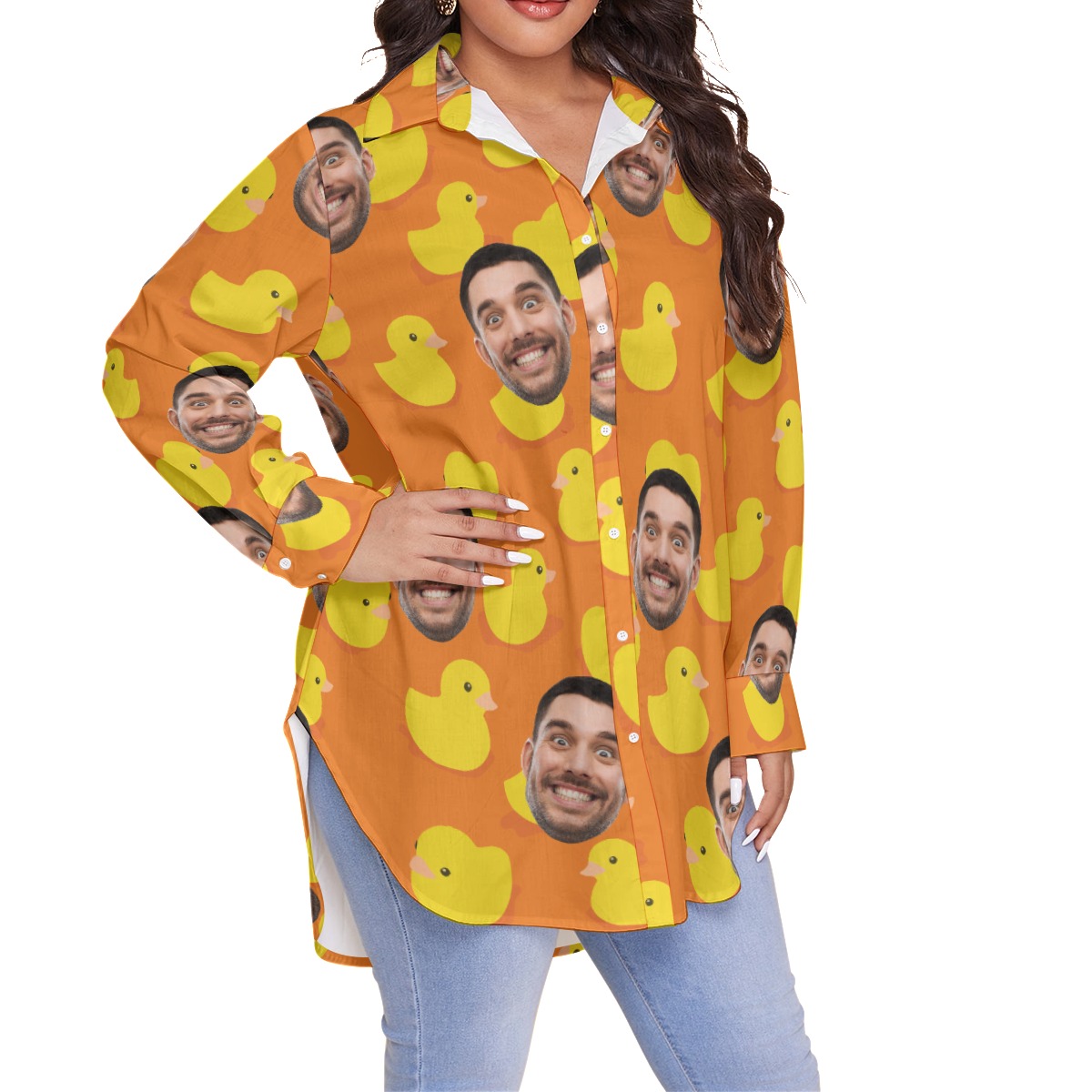 Funny Custom Face Rubber Duck Hawaiian Plus Size Shirt For Women