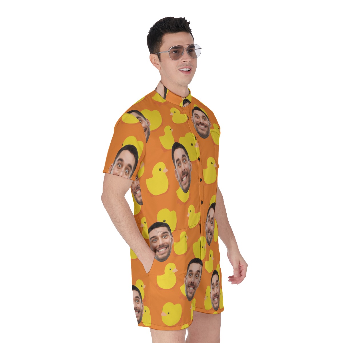 Funny Custom Face Rubber Duck Orange Hawaiian Romper For Summer
