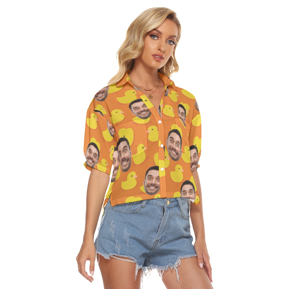 Rubber Duck Custom Face Hawaiian Crop Top Shirt For Summer
