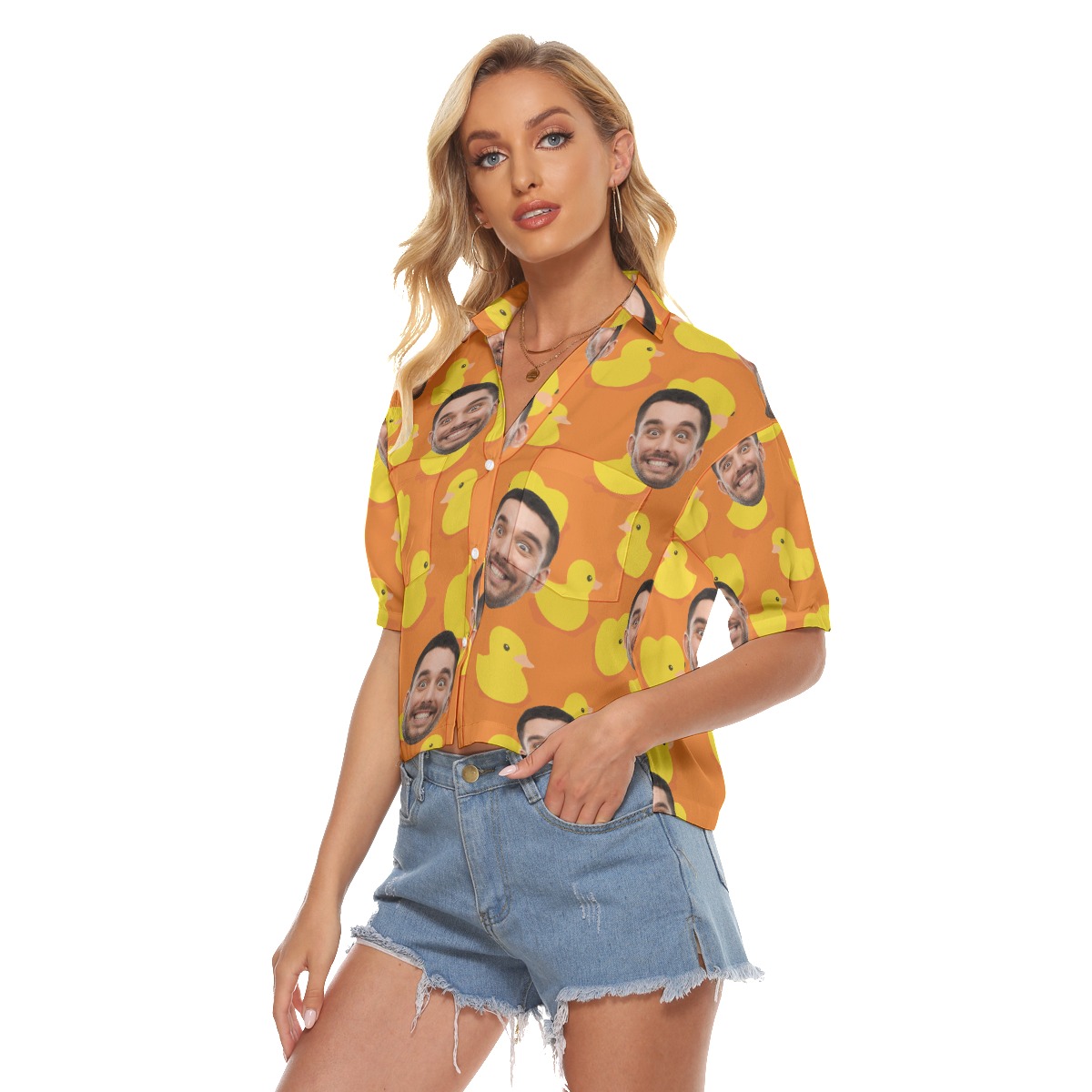 Rubber Duck Custom Face Hawaiian Crop Top Shirt For Summer