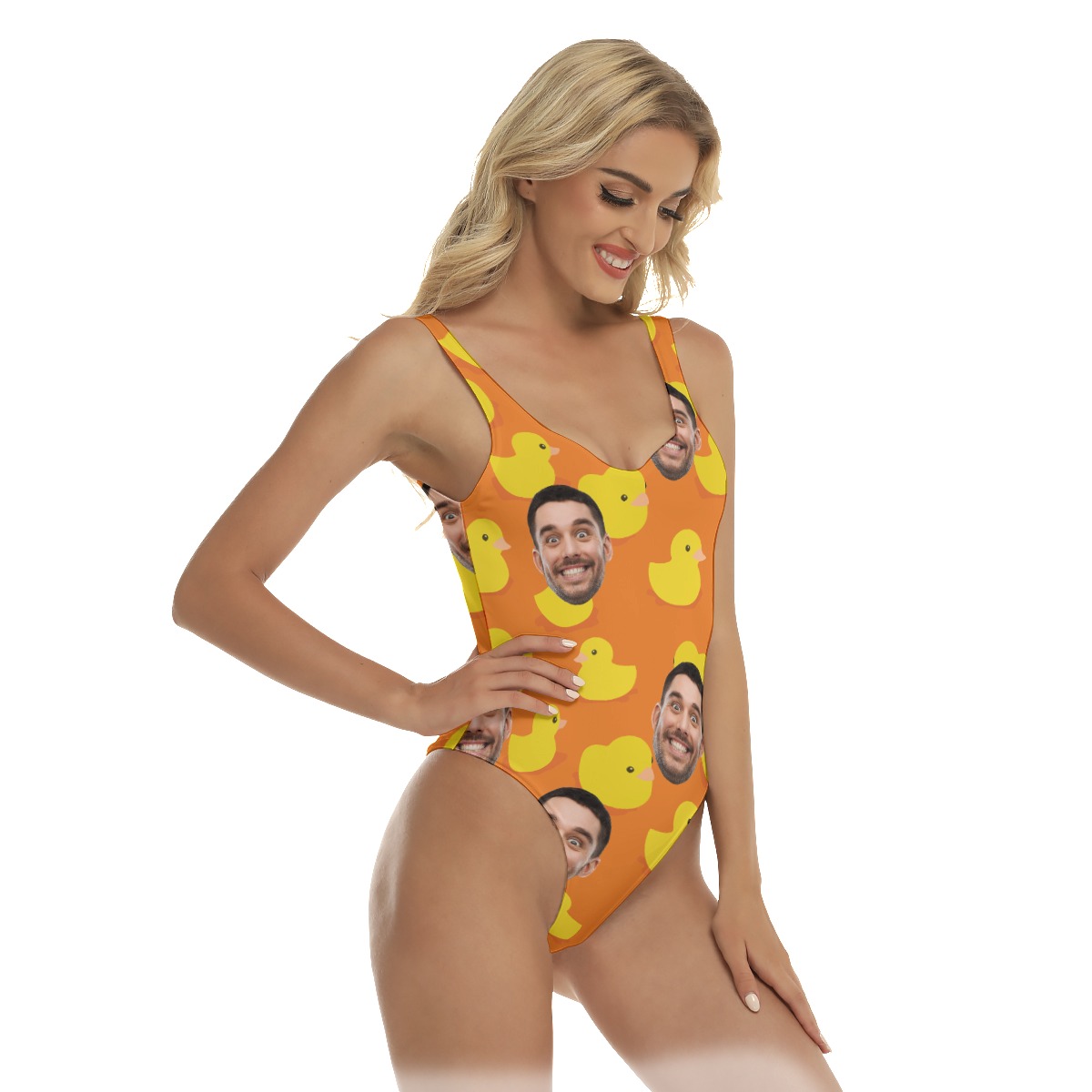 Custom Face Rubber Duck Orange Hawaiian Swimsuit For Summer