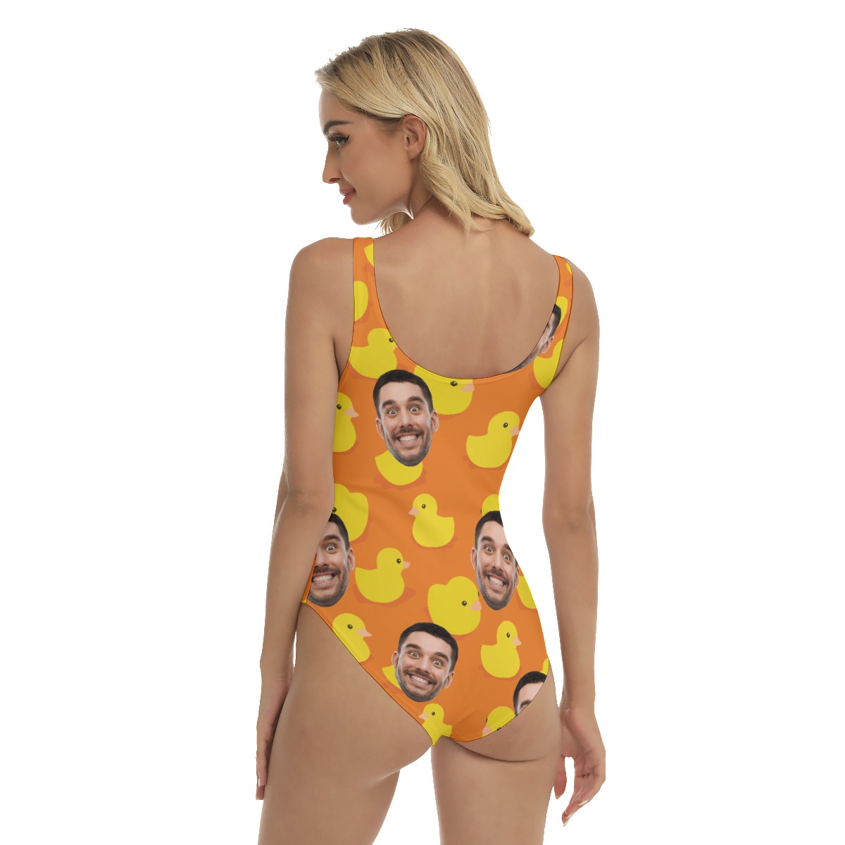Custom Face Rubber Duck Orange Hawaiian Swimsuit For Summer