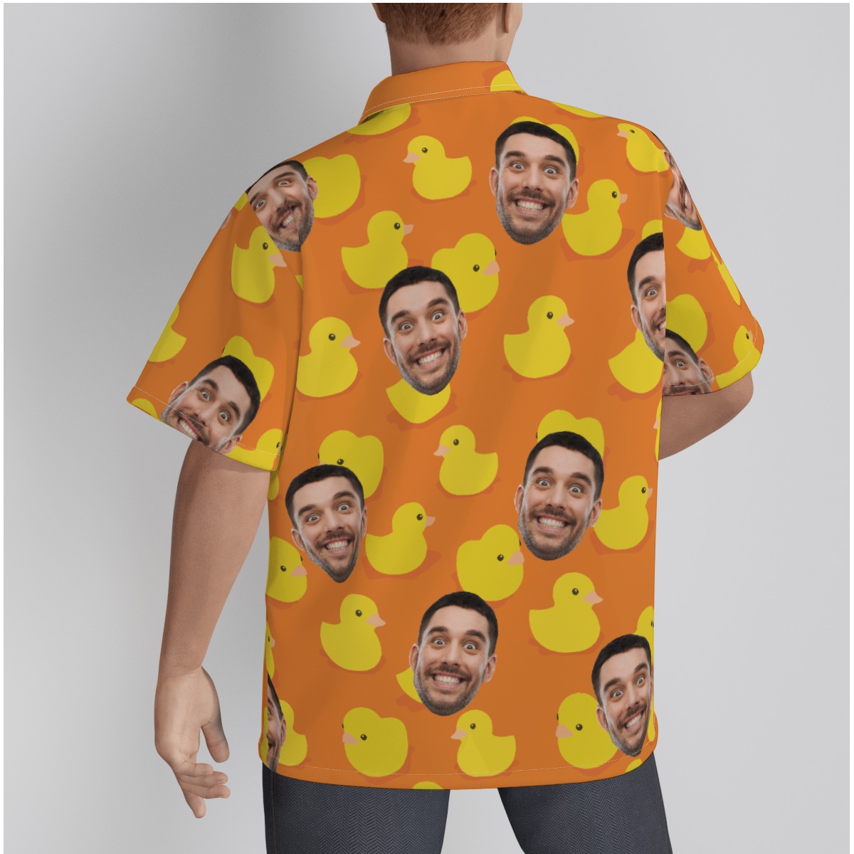 Funny Custom Face Rubber Duck Orange Hawaiian Shirt