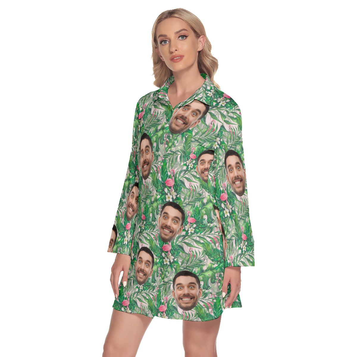 Custom Face Flamingo Hawaiian Dresses For Ladies