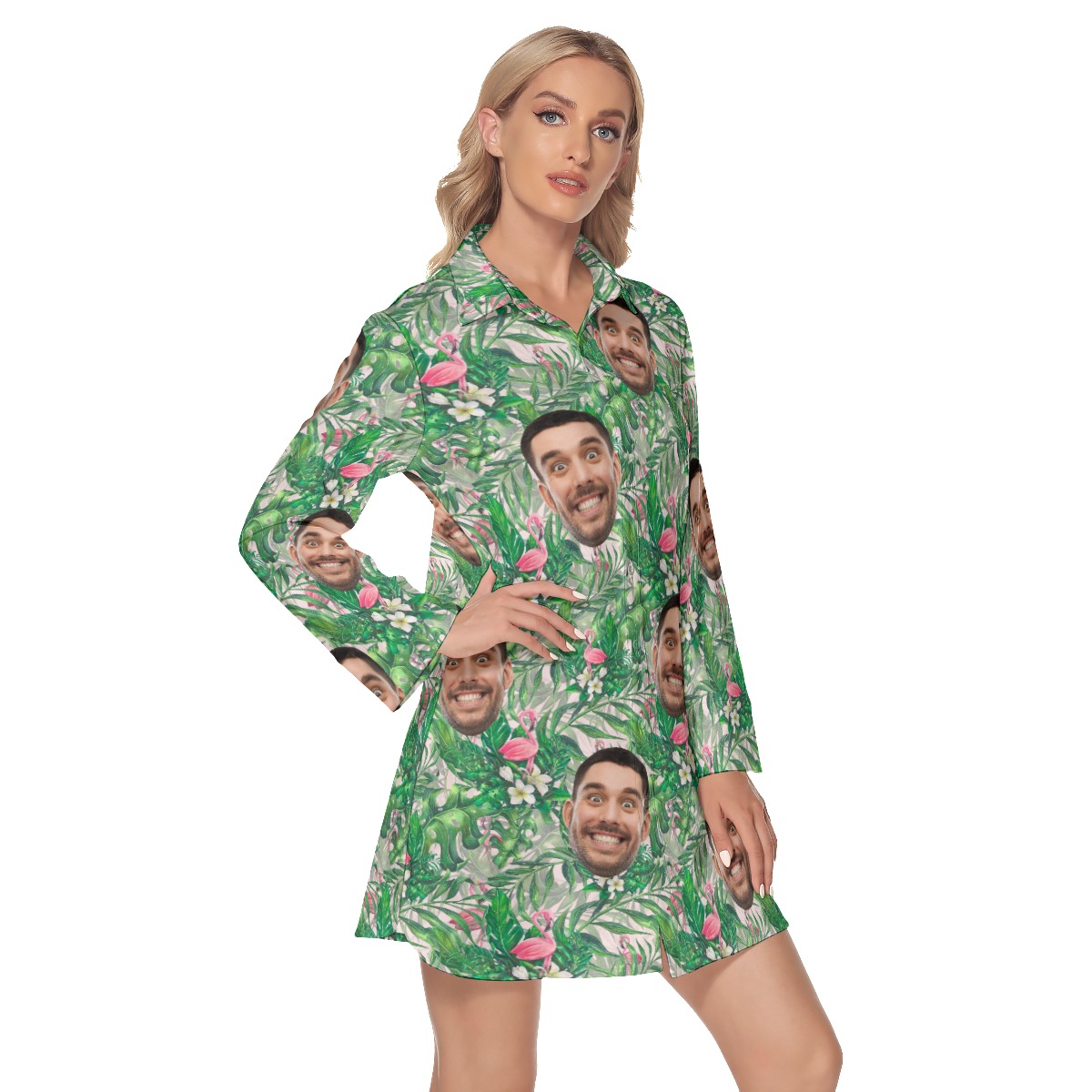 Custom Face Flamingo Hawaiian Dresses For Ladies