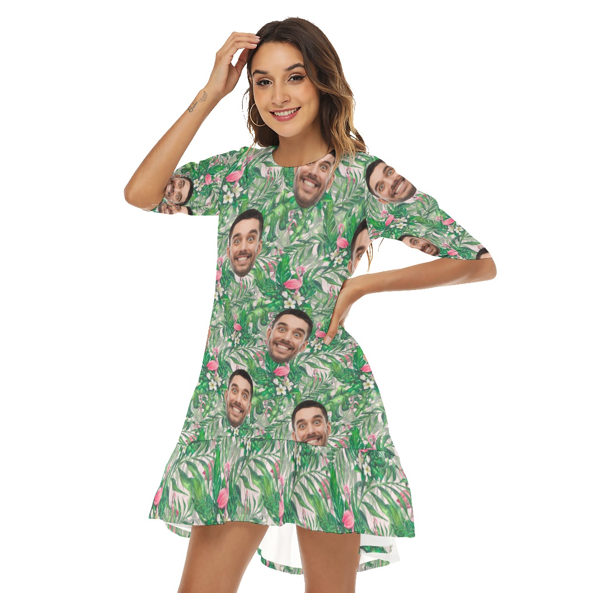 Custom Face Aloha Dress Flamingo For Summer