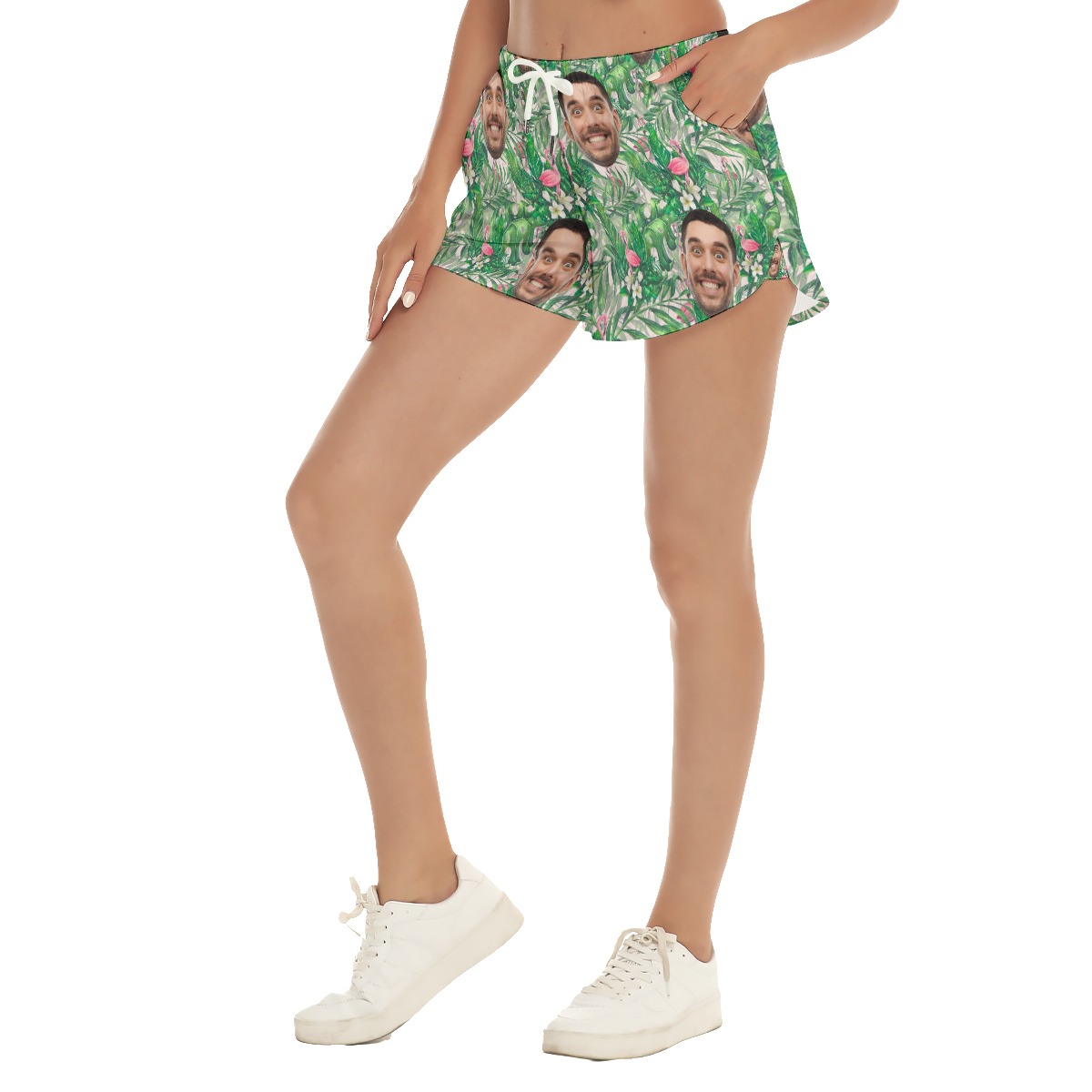 Custom Faces Flamingo Tropical Shorts For Women