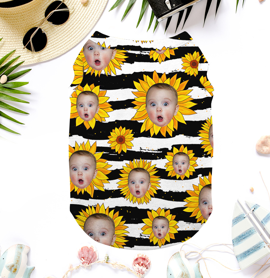 Funny Custom Face Sunflowers Dog's Hawaiian Shirt Matching With Owner