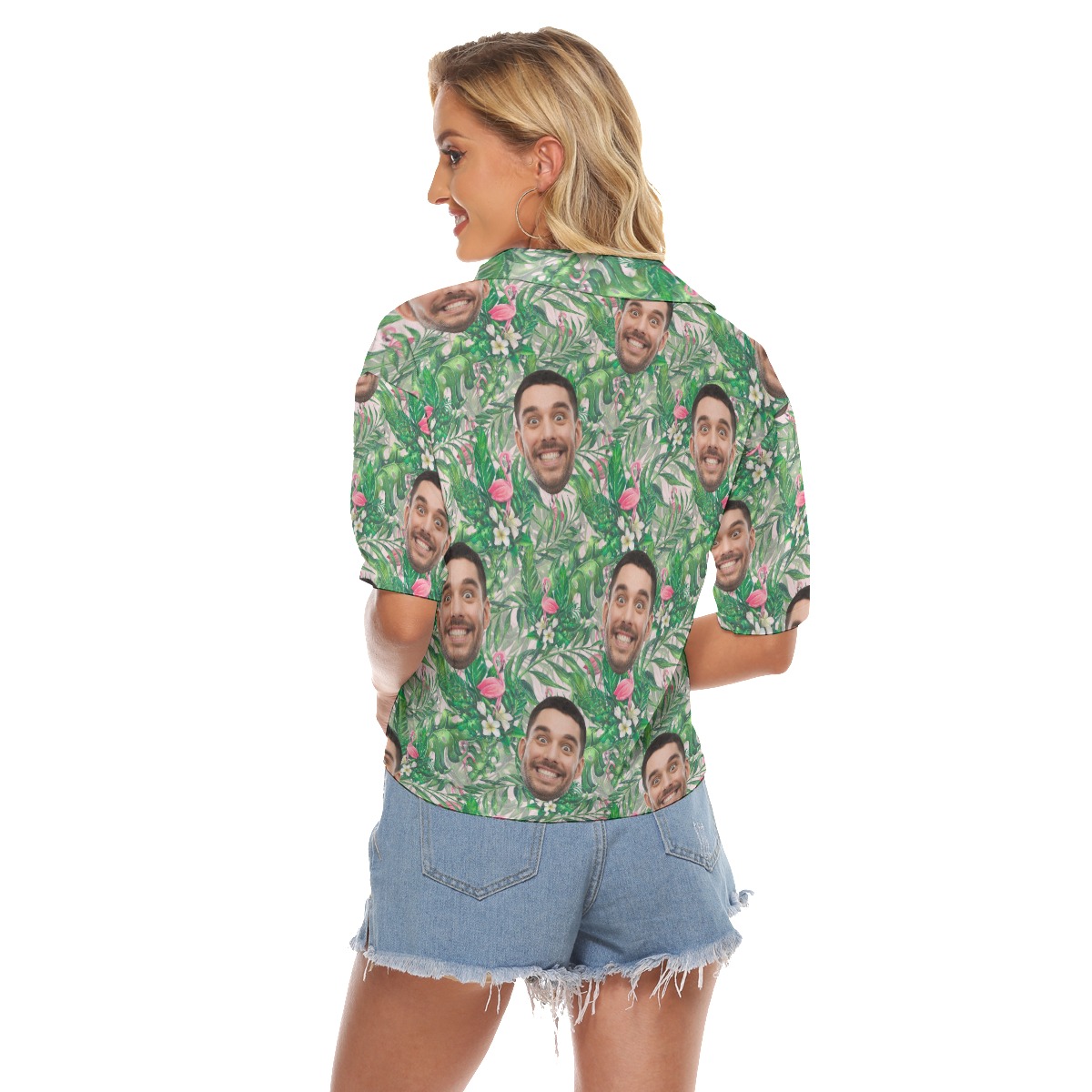 Hawaiian Cropped Shirt With Custom Face For Women