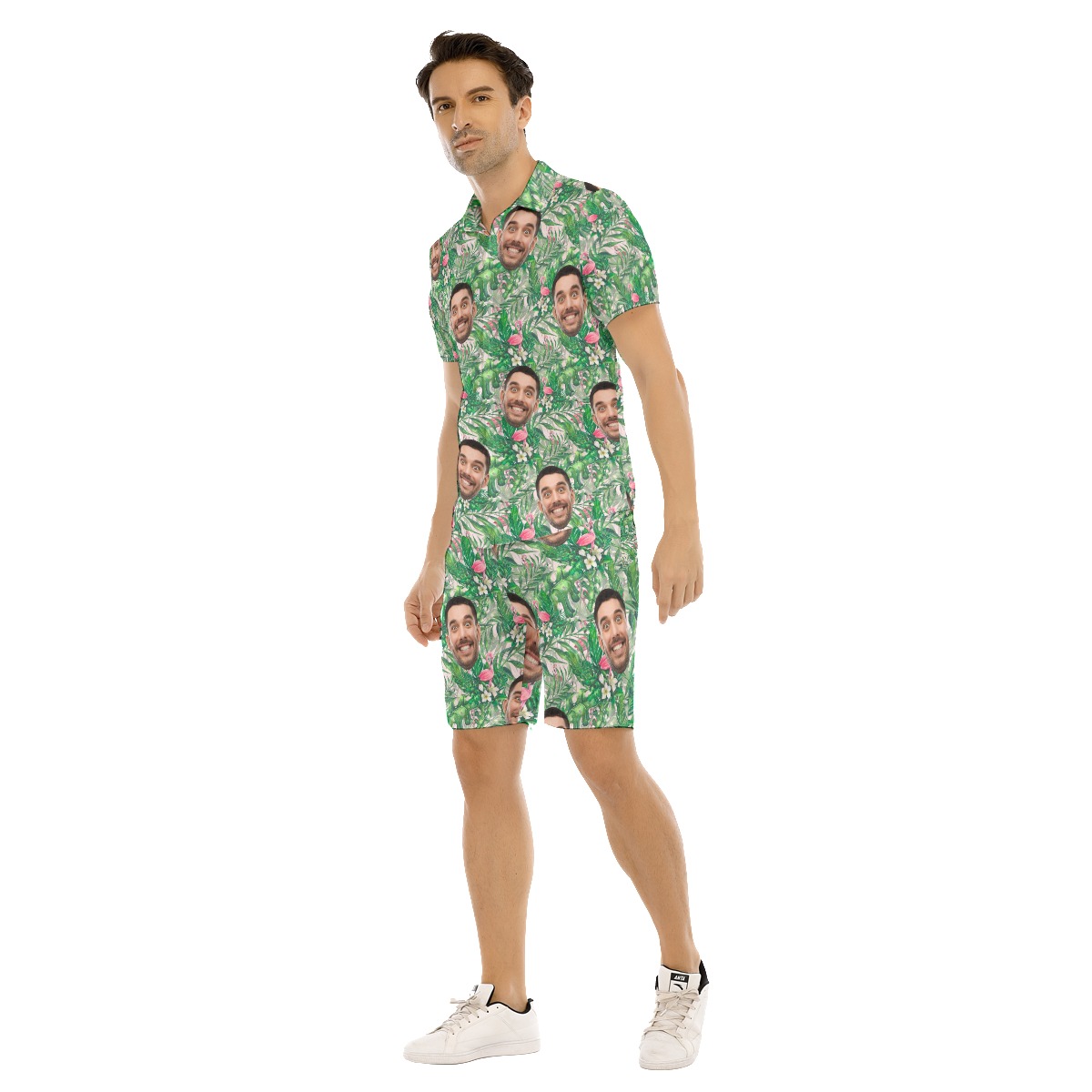 Flamingo Custom Face Hawaiian Outfits Shirt Set For Men