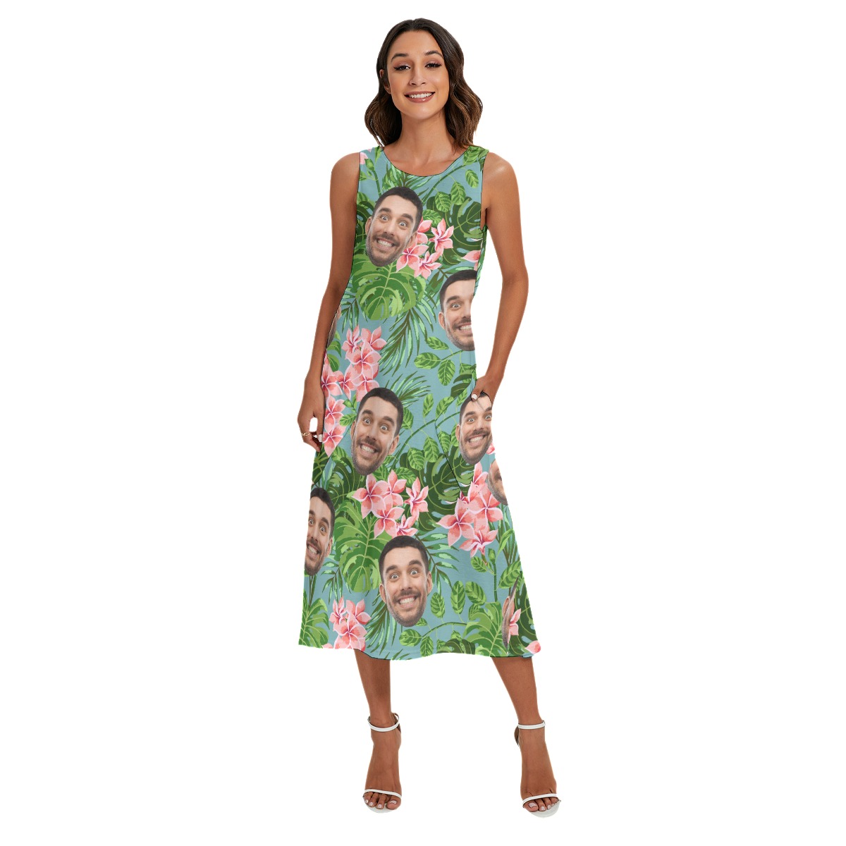 Custom Women's Hawaiian Dress With Faces