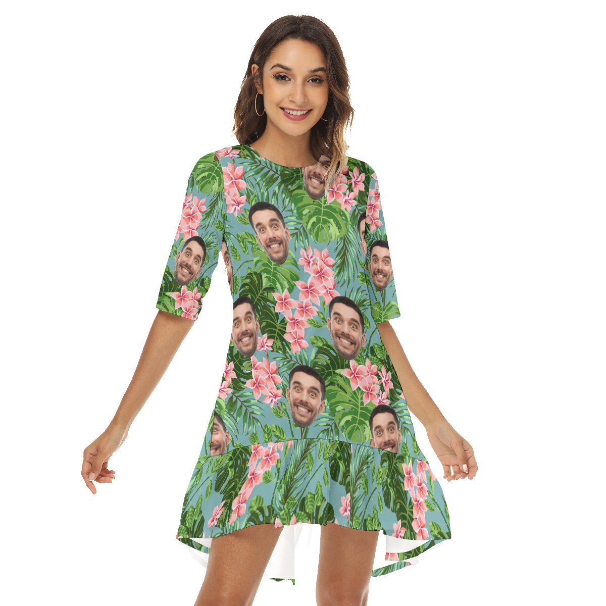 Floral Custom Face Hawaiian Dress For Summer - variant image 1