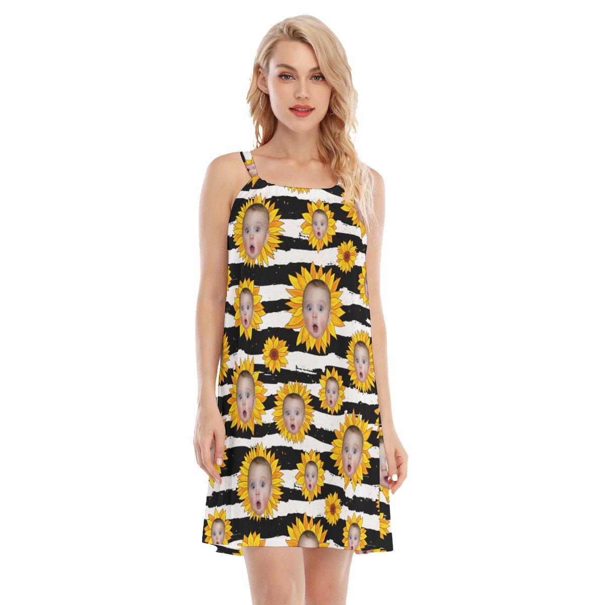 Custom Face With Sunflowers Hawaiian Cami Dress For Summer Party - variant image 1