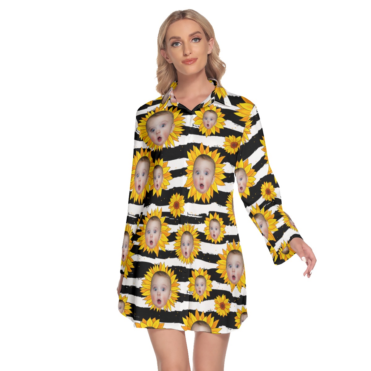 Sunflowers Custom Face Hawaiian Shirt Dress For Women - variant image 1