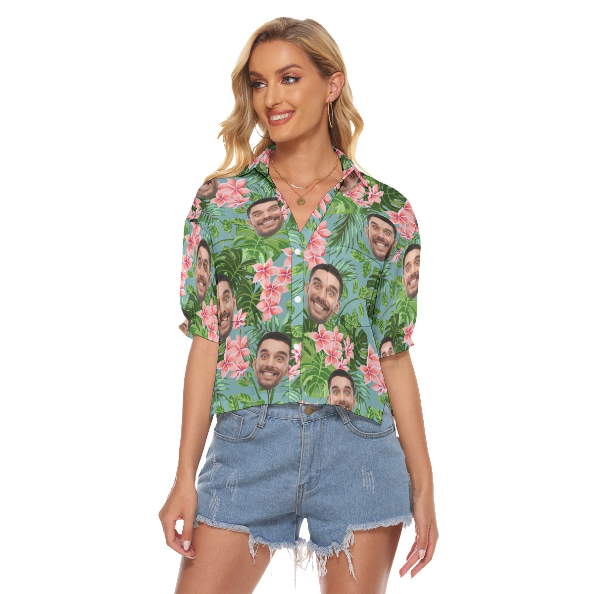 Women's Cropped Hawaiian Shirts With Faces On Them - variant image 1
