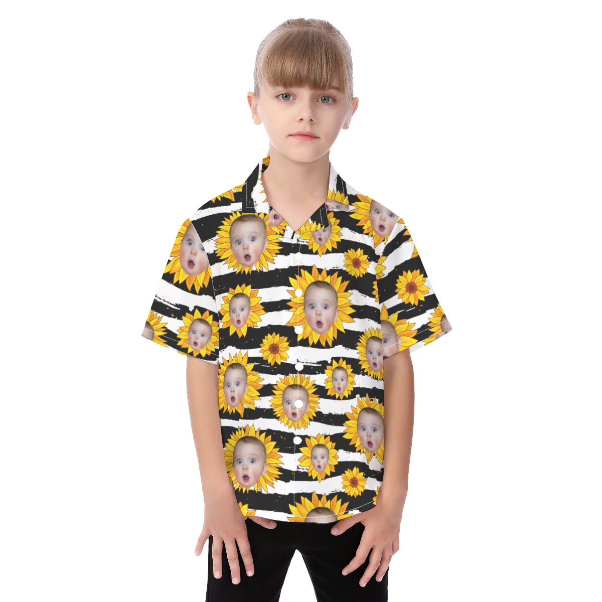 Funny Custom Face With Sunflowers Hawaiian Shirts For Kids - variant image 1