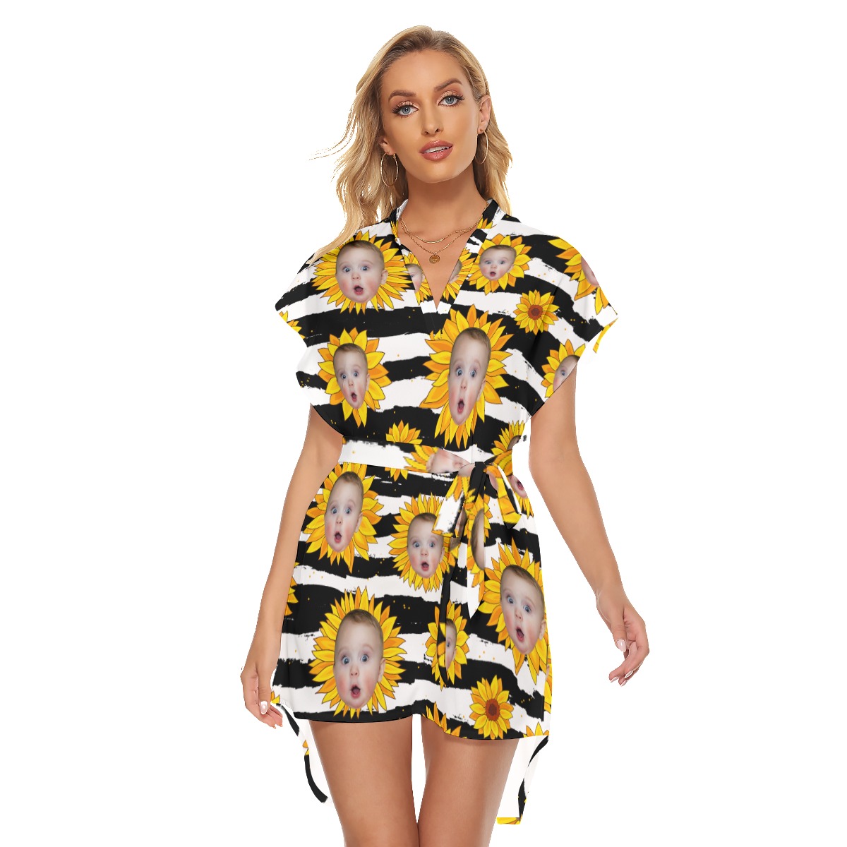 Funny Custom Sunflowers Hawaiian Dress With Face - variant image 1