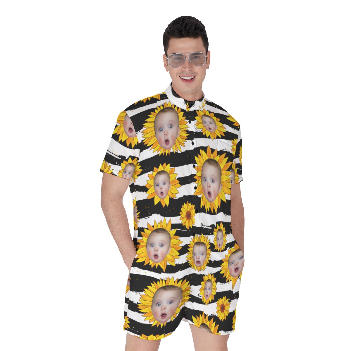Sunflowers Custom Face Hawaiian Romper For Men - variant image 1
