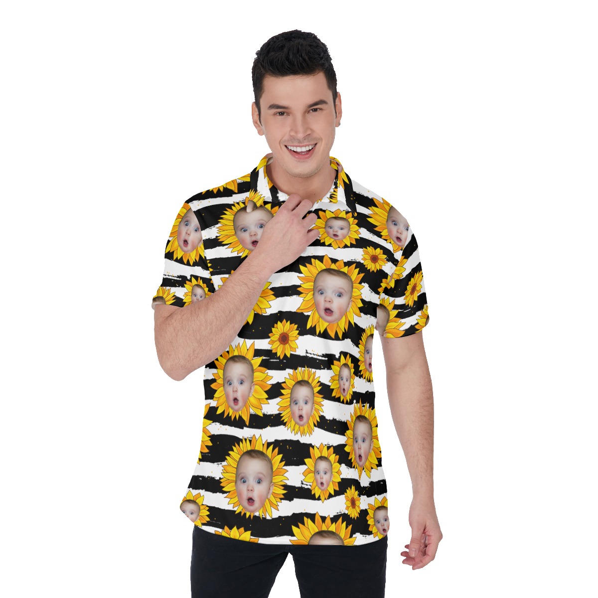 Sunflowers Custom Face Hawaiian Polo Shirt - variant image 1