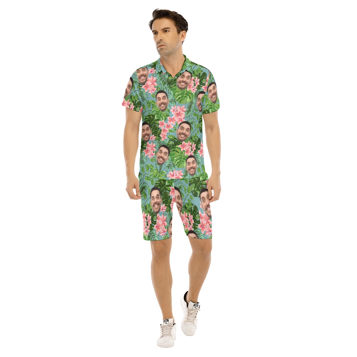 Floral Green Custom Face Hawaiian Outfits For Men - variant image 1