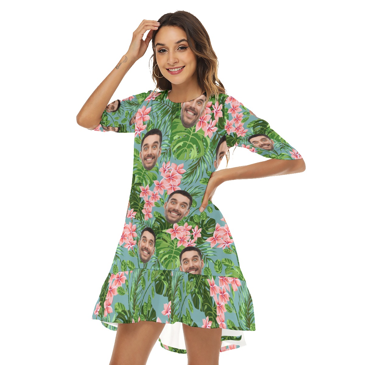 Floral Custom Face Hawaiian Dress For Summer