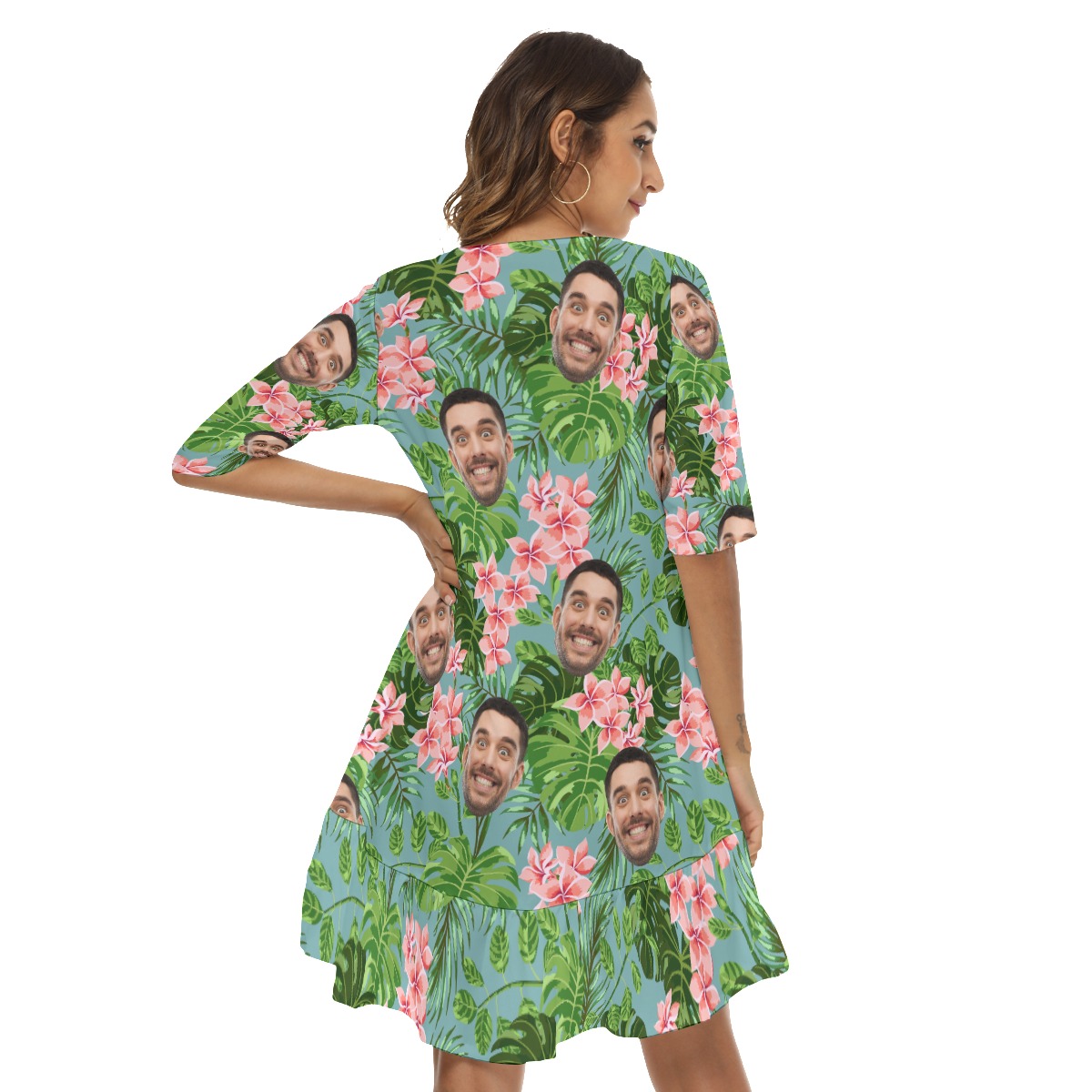 Floral Custom Face Hawaiian Dress For Summer