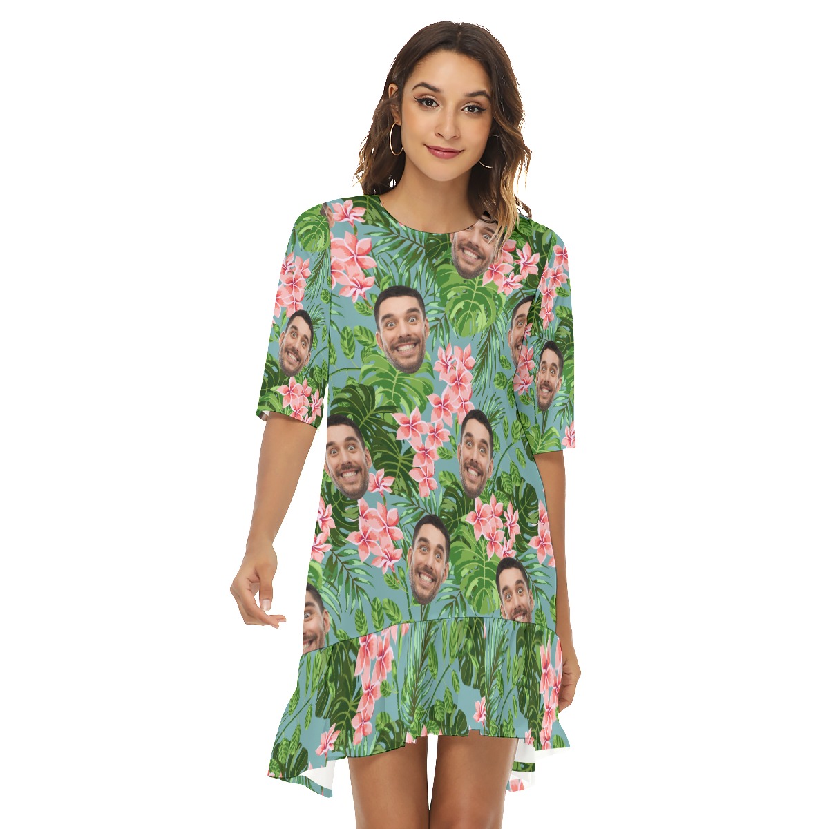 Floral Custom Face Hawaiian Dress For Summer