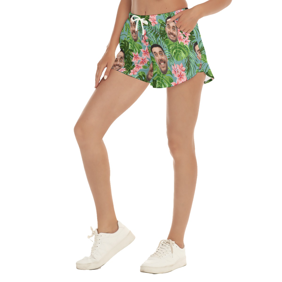 Custom Women's Beach Shorts Hawaiian Prints With Faces