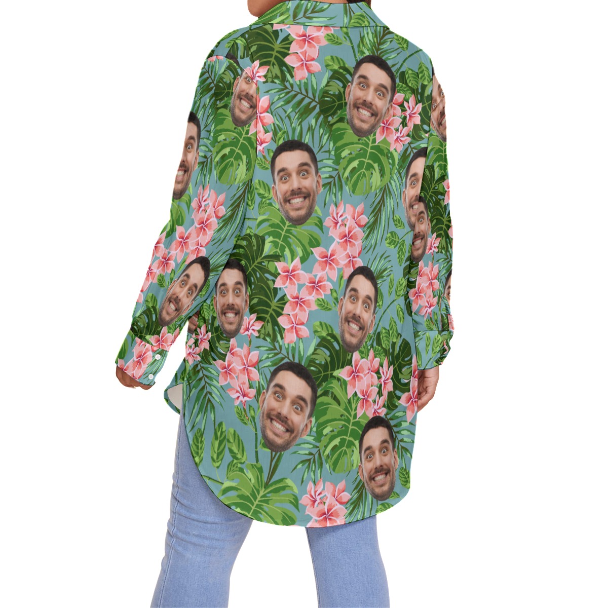 Floral Custom Face Oversized Hawaiian Shirt For Women