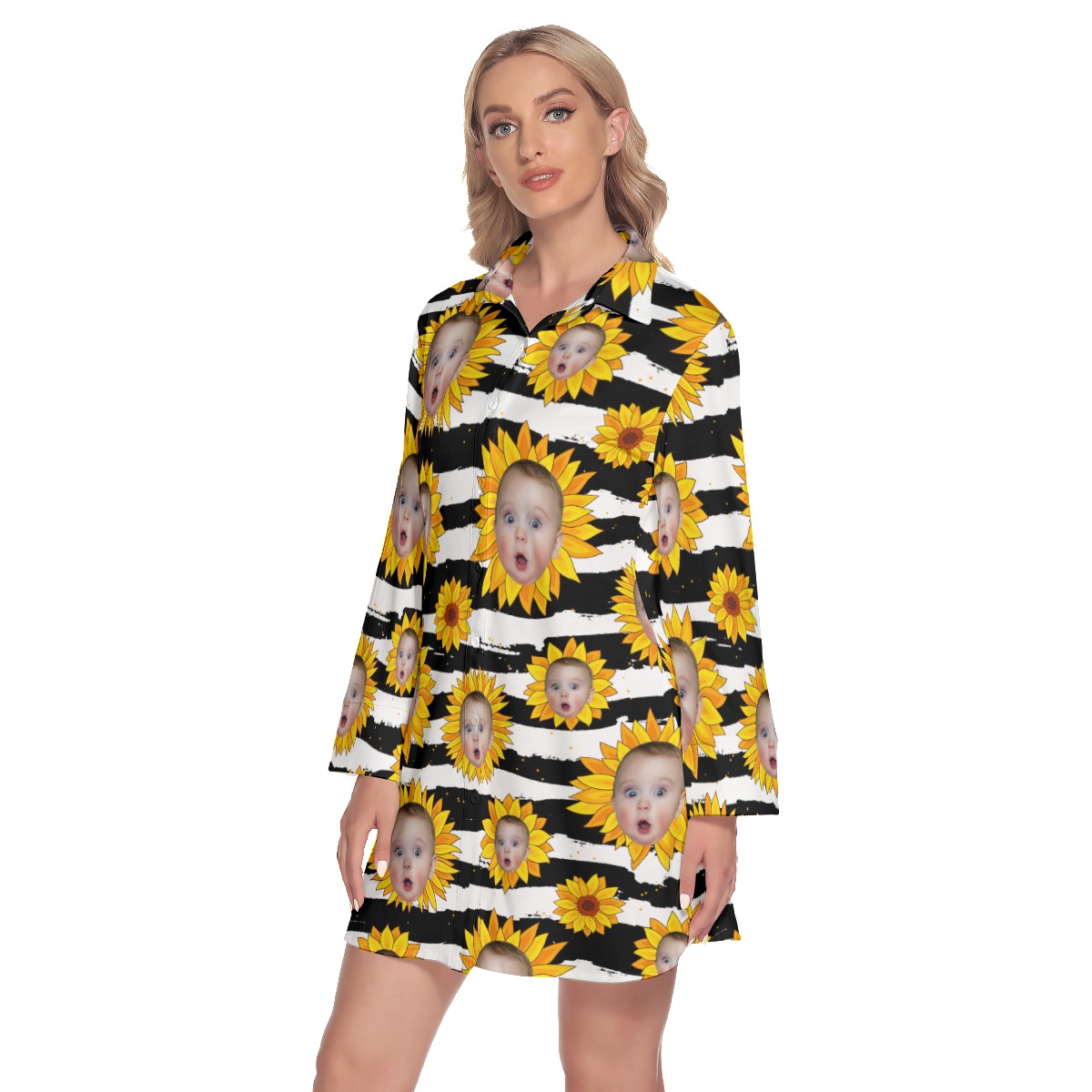 Sunflowers Custom Face Hawaiian Shirt Dress For Women