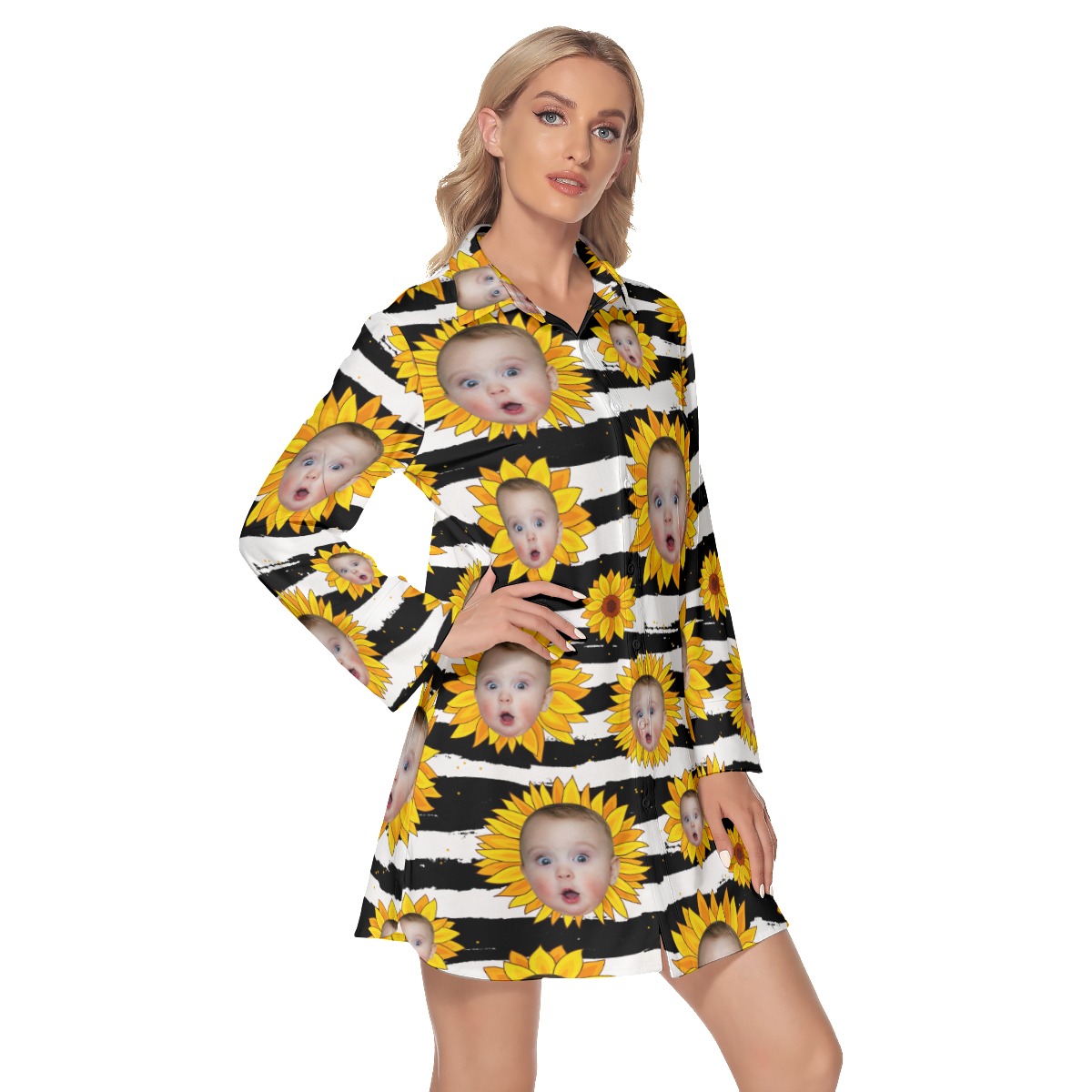 Sunflowers Custom Face Hawaiian Shirt Dress For Women