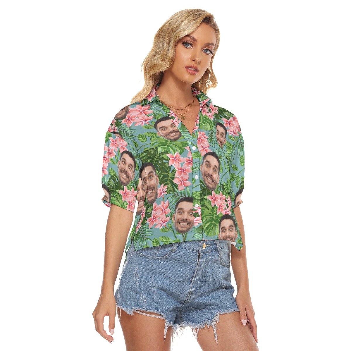 Women's Cropped Hawaiian Shirts With Faces On Them