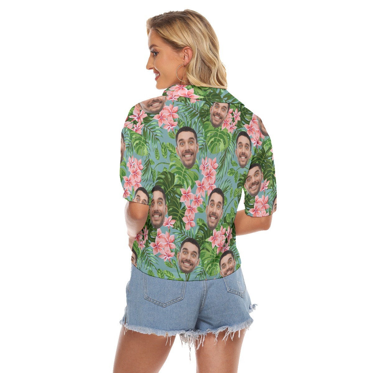 Women's Cropped Hawaiian Shirts With Faces On Them