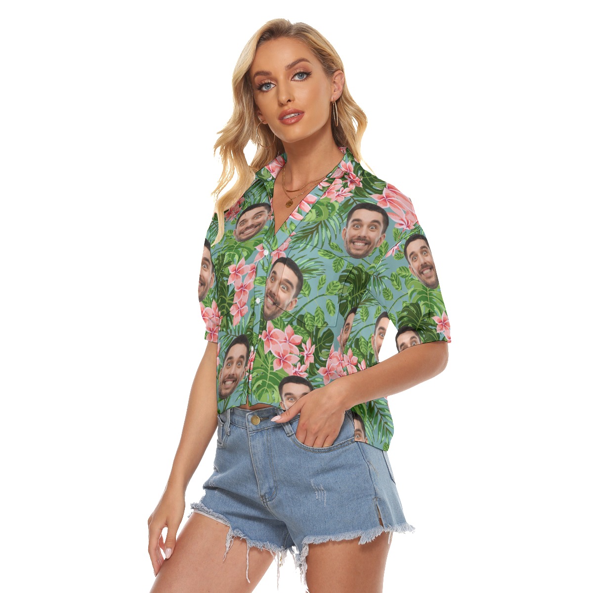 Women's Cropped Hawaiian Shirts With Faces On Them